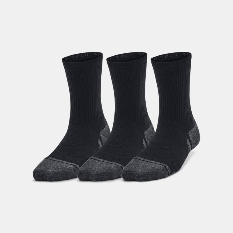 Lot de 3 paires de chaussettes hautes Under Armour Performance Tech pour enfant Noir / Noir / Jet Gris XS
